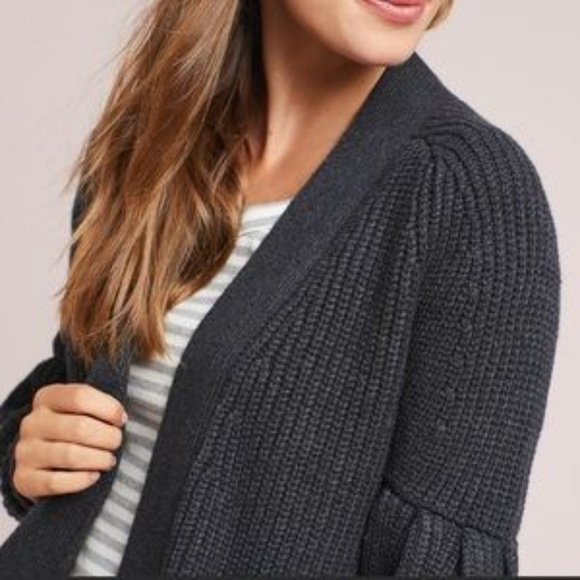 ANTHROPOLOGIE KNITTED & KNOTTED DARK Gray MAJELLA Open Front WOOL BLEND CARDIGAN - Picture 3 of 8